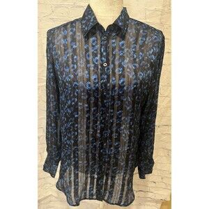Banana Republic Semi-Sheer Dillon Button-Down Blouse with Blue Animal Print PM